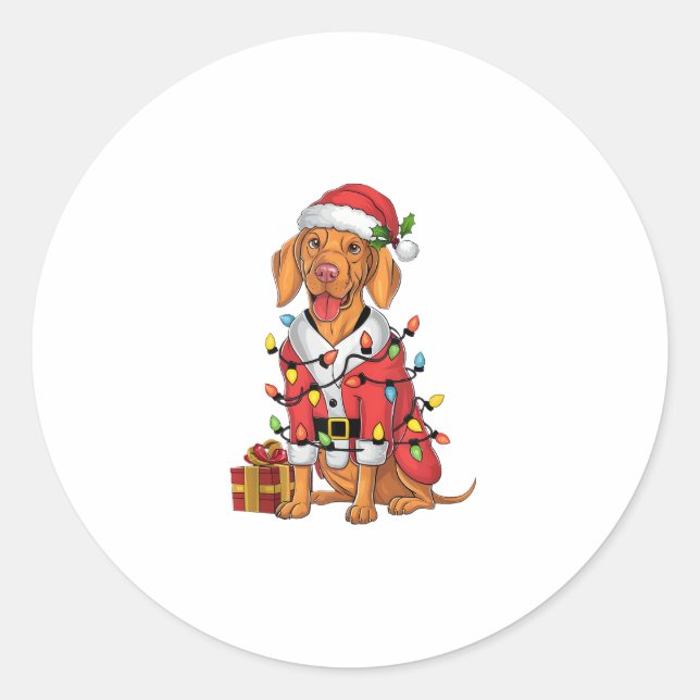 Xmas Lighting Santa Vizsla Dog Christmas  Classic Round Sticker (Front)