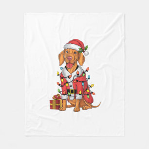Xmas Lighting Santa Vizsla Dog Christmas Fleece Blanket