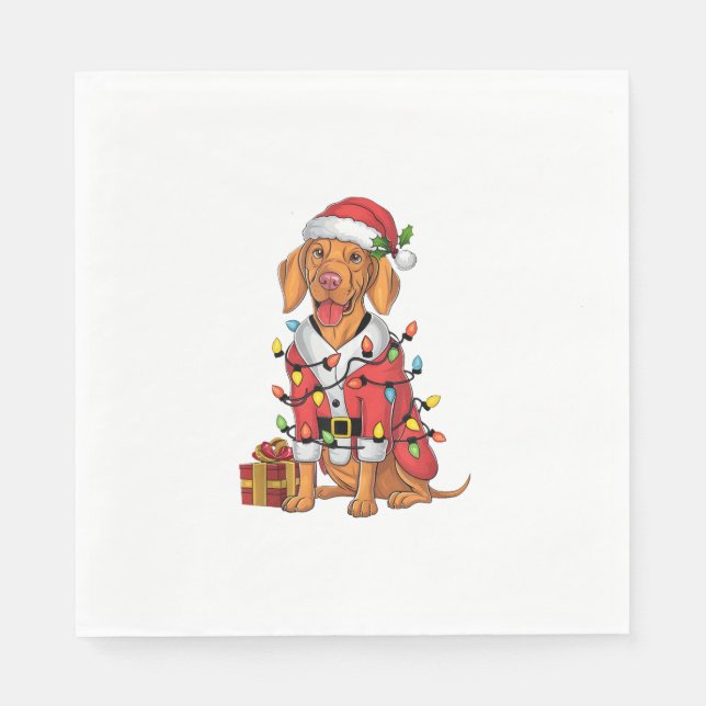 Xmas Lighting Santa Vizsla Dog Christmas  Napkin (Front)