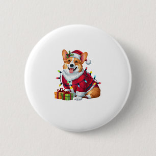 Xmas Lighting Santa Welsh Corgi Dog Christmas  6 Cm Round Badge