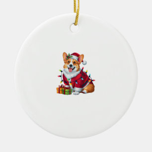 Xmas Lighting Santa Welsh Corgi Dog Christmas Ceramic Tree Decoration