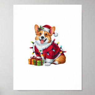 Xmas Lighting Santa Welsh Corgi Dog Christmas Poster