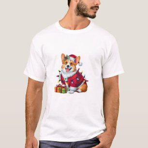 Xmas Lighting Santa Welsh Corgi Dog Christmas T-Shirt