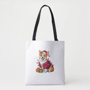 Xmas Lighting Santa Welsh Corgi Dog Christmas Tote Bag