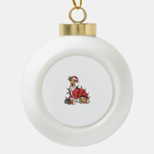 Xmas Lighting Santa Whippet Dog Christmas Ceramic Ball Christmas Ornament
