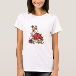 Xmas Lighting Santa Whippet Dog Christmas T-Shirt