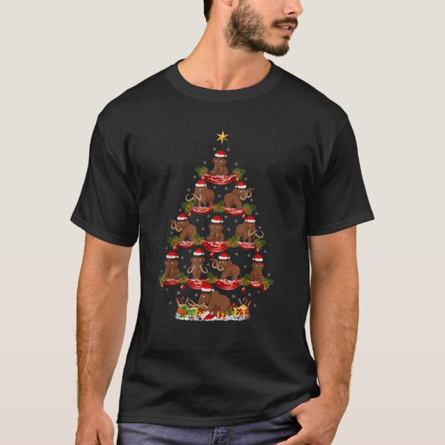 Xmas Lighting Santa Woolly Mammoth Christmas Tree  T-Shirt (Front)