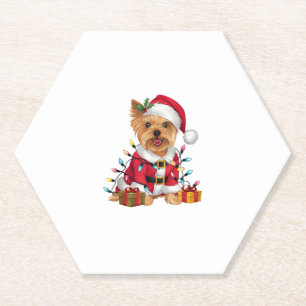 Xmas Lighting Santa Yorkshire Terrier Dog Christma Paper Coaster