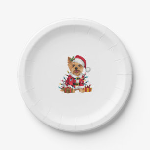 Xmas Lighting Santa Yorkshire Terrier Dog Christma Paper Plate
