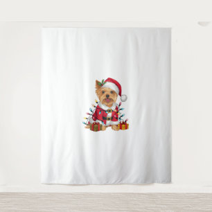 Xmas Lighting Santa Yorkshire Terrier Dog Christma Tapestry