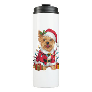 Xmas Lighting Santa Yorkshire Terrier Dog Christma Thermal Tumbler