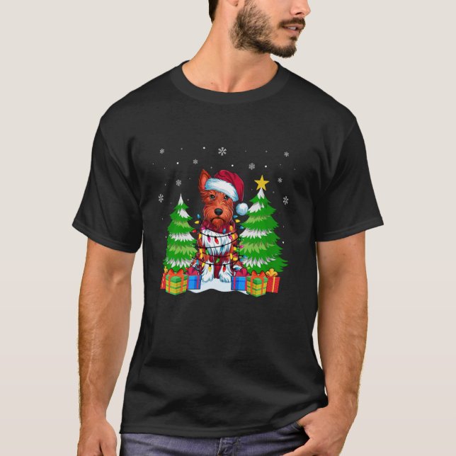 Xmas Lighting Scottie Dog Lovers Men Women Ugly Ch T-Shirt (Front)