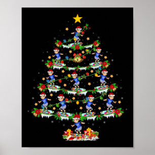 Xmas Lighting Skateboarding Sports Christmas Tree Poster