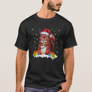 Xmas Lighting Squirrel Wearing Santa Hat Ugly Chri T-Shirt
