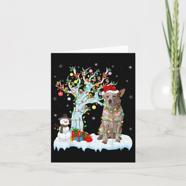 Xmas Lighting Tree Santa Hat Australian Cattle Dog Card (Front)