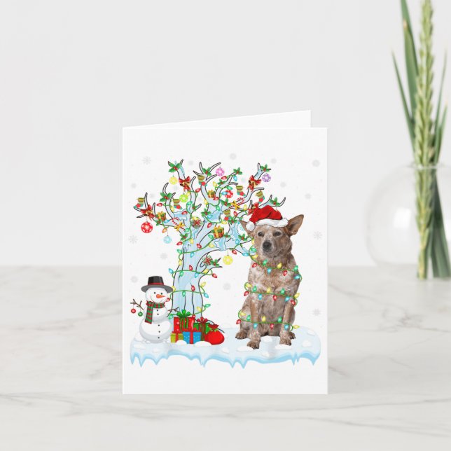 Xmas Lighting Tree Santa Hat Australian Cattle Dog Card (Front)