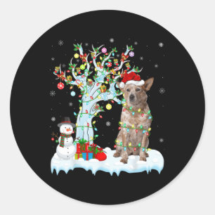 Xmas Lighting Tree Santa Hat Australian Cattle Dog Classic Round Sticker