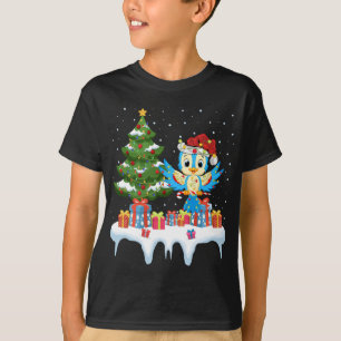 Xmas Lighting Tree Santa Hat Bluebird Christmas T-Shirt
