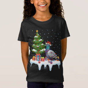 Xmas Lighting Tree Santa Hat Pigeon Christmas T-Shirt
