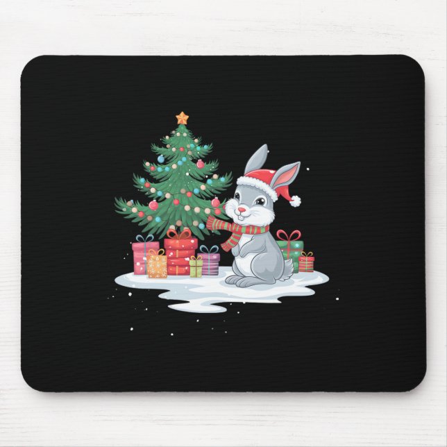 Xmas Lighting Tree Santa Hat Rabbit Bunny Christma Mouse Mat (Front)