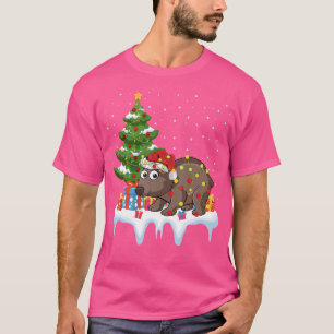 Xmas Lighting Tree Santa Hat Wombat Christmas T-Shirt