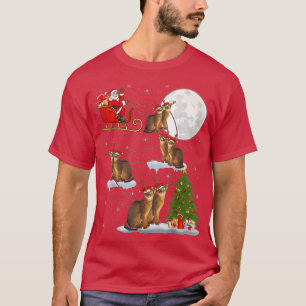 Xmas Lighting Tree Santa Riding Abyssinian Cat Chr T-Shirt