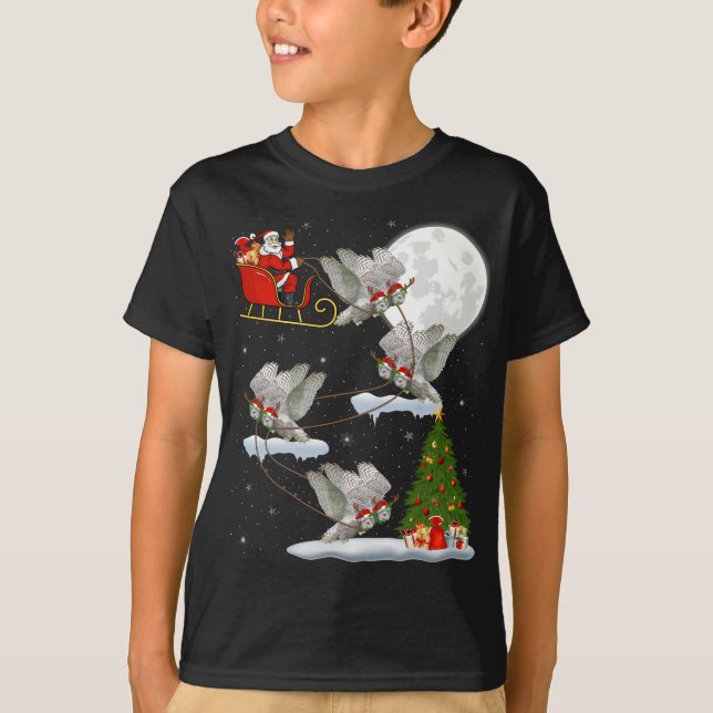 Xmas Lighting Tree Santa Riding Snowy Owl Bird Chr T-Shirt (Front)