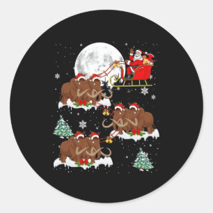 Xmas Lighting Tree Santa Riding Woolly Mammoth Chr Classic Round Sticker
