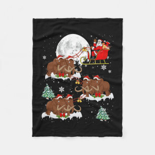 Xmas Lighting Tree Santa Riding Woolly Mammoth Chr Fleece Blanket