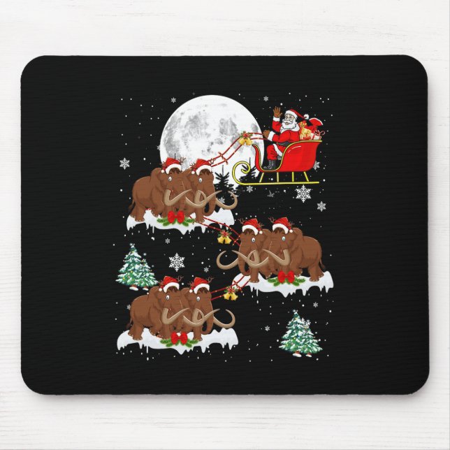 Xmas Lighting Tree Santa Riding Woolly Mammoth Chr Mouse Mat (Front)