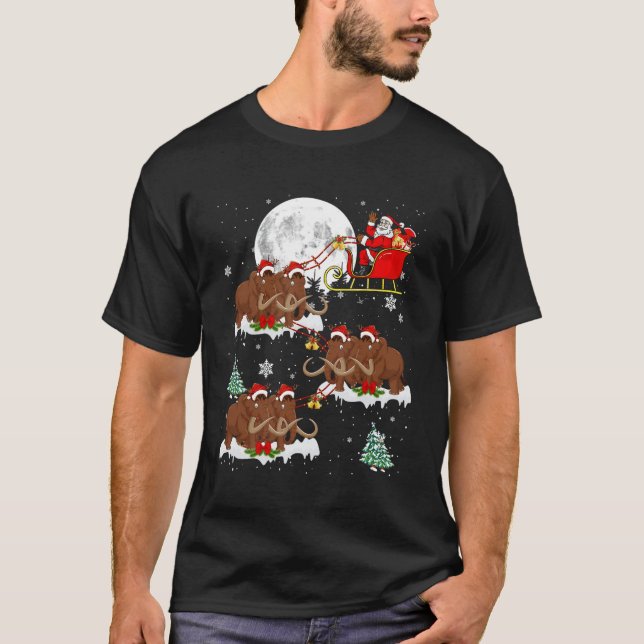 Xmas Lighting Tree Santa Riding Woolly Mammoth Chr T-Shirt (Front)