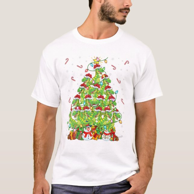 Xmas Lighting Tree Santa T Rex T-Shirt (Front)