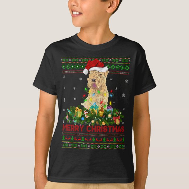 Xmas Lighting Tree Santa Ugly Wheaten Terrier Dog  T-Shirt (Front)