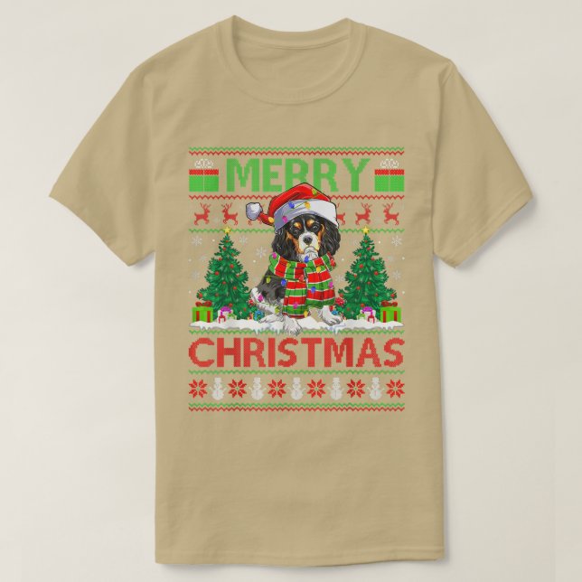 Xmas Lighting Ugly Cavalier King Charles Spaniel C T-Shirt (Design Front)