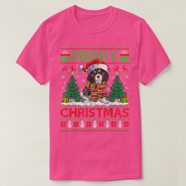Xmas Lighting Ugly Cavalier King Charles Spaniel C T-Shirt (Design Front)