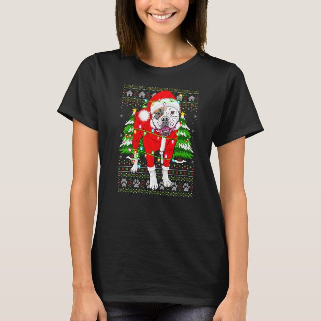 Xmas Lighting Ugly Santa American Bulldog Christma T-Shirt (Front)