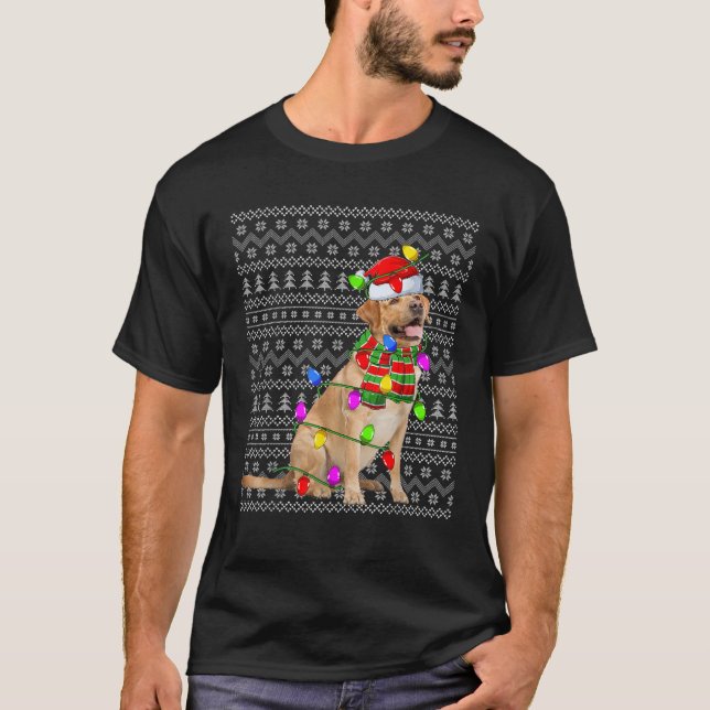 Xmas Lighting Ugly Santa Golden Retriever Dog Chri T-Shirt (Front)