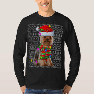 Xmas Lighting Ugly Santa Yorkie Dog Christmas Ragl T-Shirt