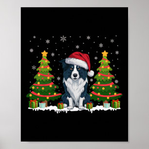 Xmas Lights Border Collie Dog Santa Hat Christmas  Poster