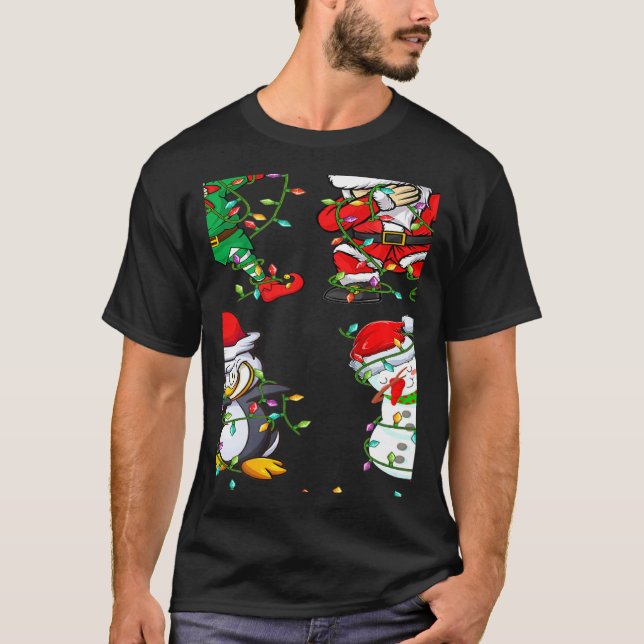 Xmas Lights Dabbing Santa Elf Friends Christmas Da T-Shirt (Front)