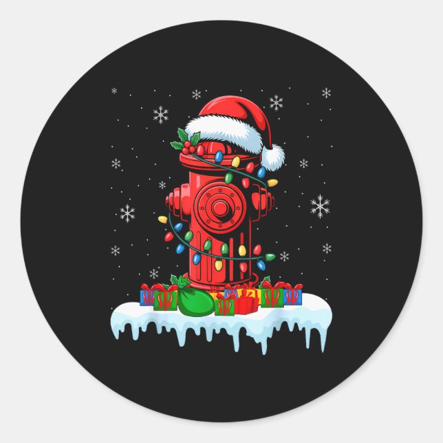 Xmas Lights Fire Hydrant Firefighter Christmas  Classic Round Sticker (Front)