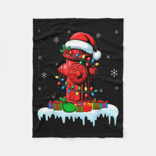 Xmas Lights Fire Hydrant Firefighter Christmas Fleece Blanket