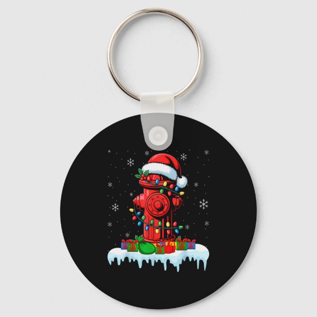 Xmas Lights Fire Hydrant Firefighter Christmas  Key Ring (Front)