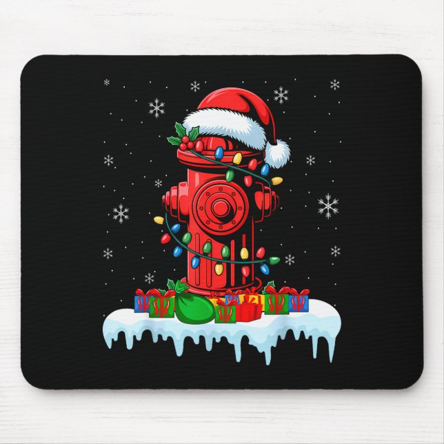 Xmas Lights Fire Hydrant Firefighter Christmas  Mouse Mat (Front)