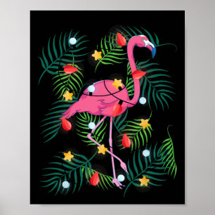 Xmas Lights Flamingo Hawaii Funny Tropical Christm Poster