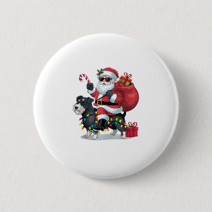 Xmas Lights Funny Santa Riding Border Terrier Dog 6 Cm Round Badge