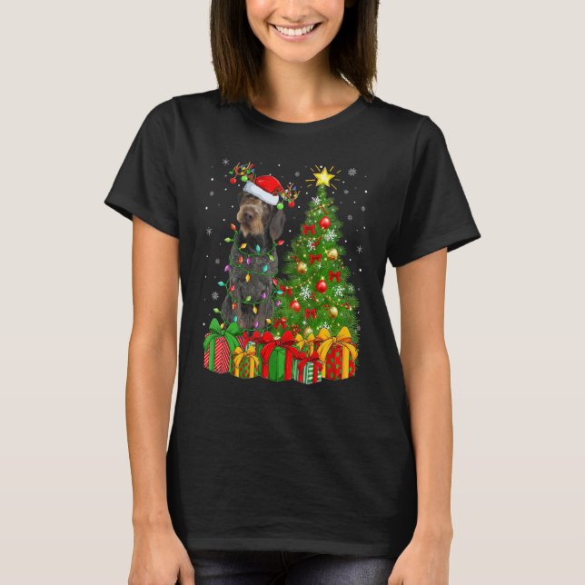 Xmas Lights German Wirehaired Pointer Dog Christma T-Shirt (Front)