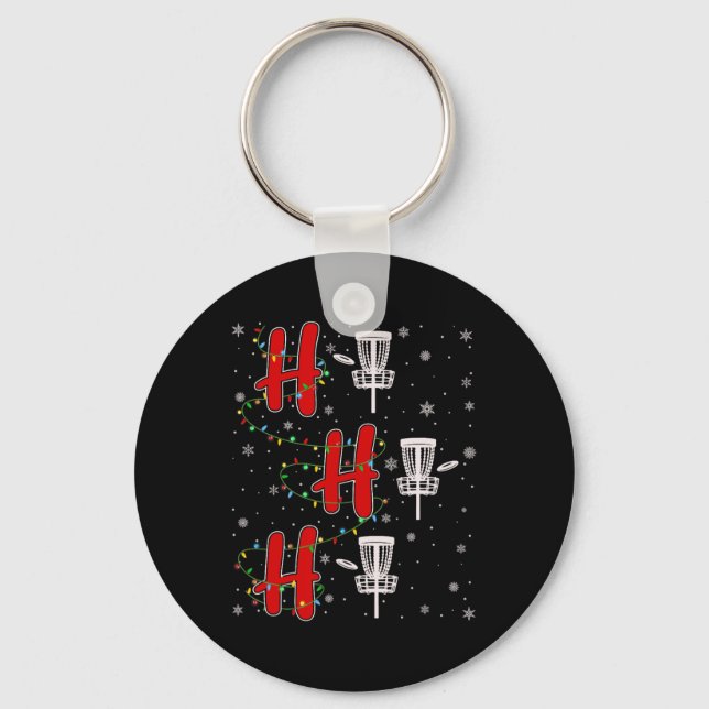 Xmas Lights Ho Ho Ho Disc Golf Funny Ugly Christma Key Ring (Front)