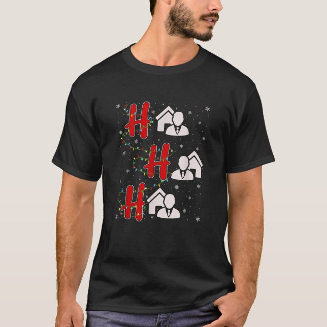 Xmas Lights HO HO HO Realtor Funny Ugly Christmas  T-Shirt (Front)