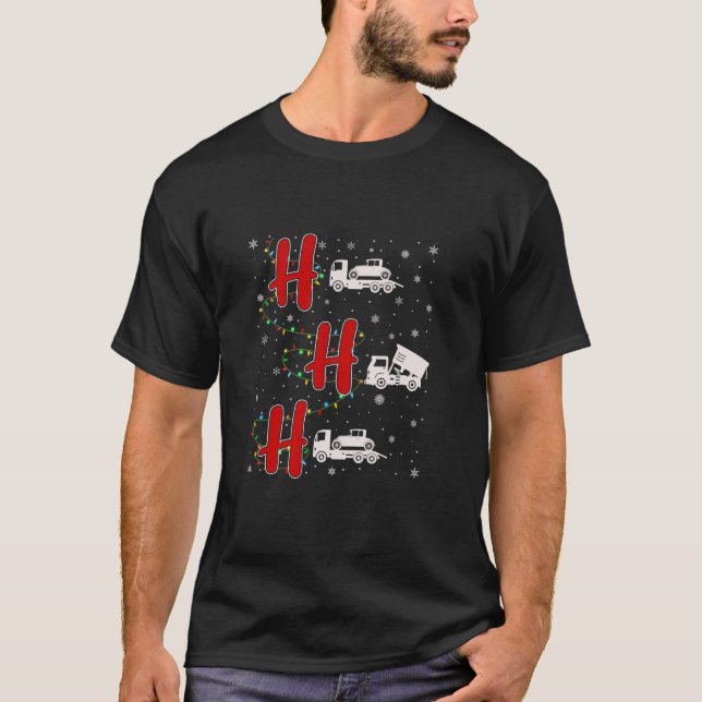 Xmas Lights HO HO HO Tow Truck Funny Ugly Christma T-Shirt (Front)
